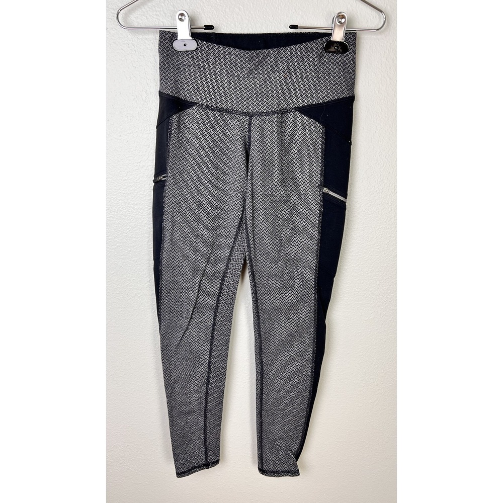Athleta Tight Leggings Size XXS Black Gray Zipper Pockets
